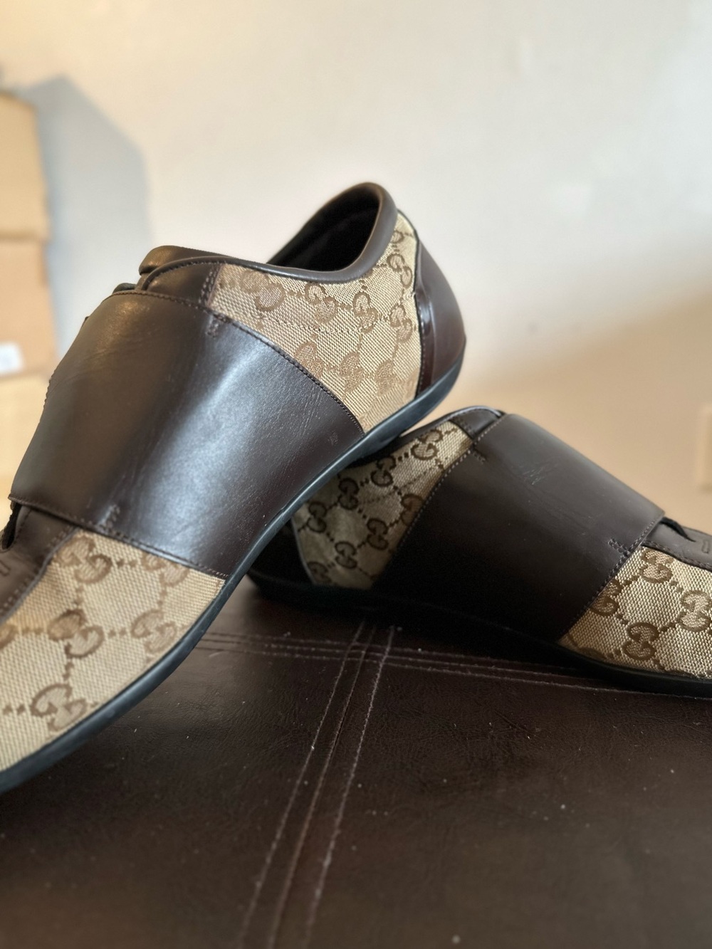 Gucci Brown and Beige Monogram Sneakers - Picture 7 of 15